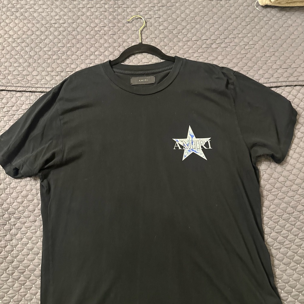 AMIRI Black T-Shirt with Blue Star Logo